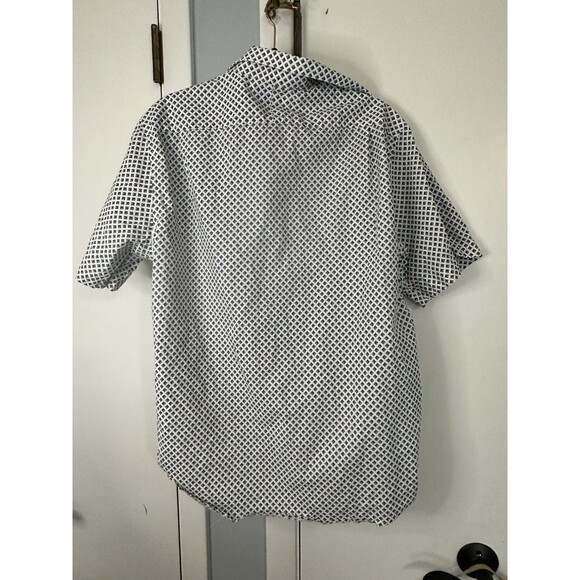 Thomas Dean Button Mens Large White Shirt with Blue Geo - Picture 2 of 6
